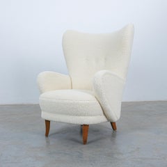 Adolf Wrenger Großer Bouclé-Buchenholz-Sessel Deutschland, 1950