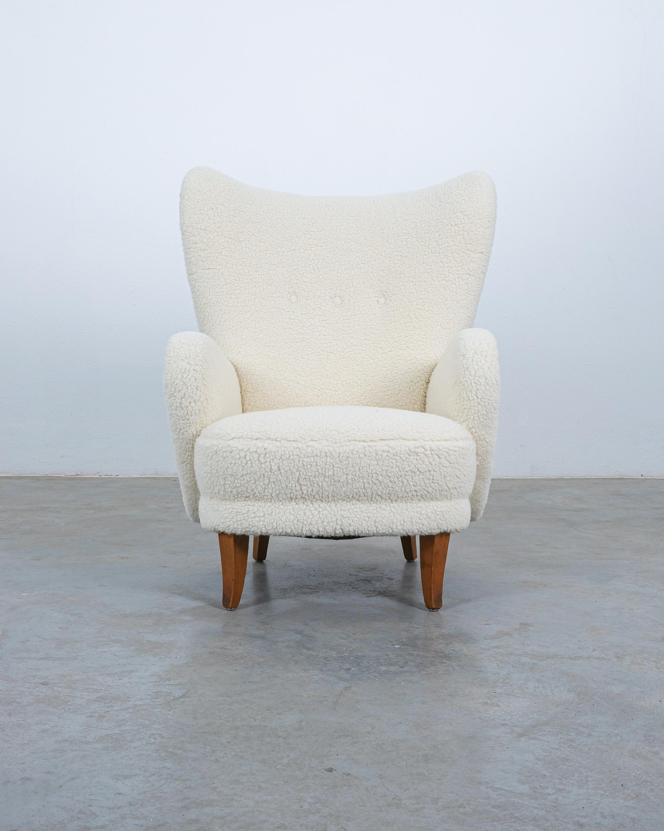 Mid-Century Modern Adolf Wrenger Large Bouclé Beech Wood Armchair Germany, 1950 For Sale