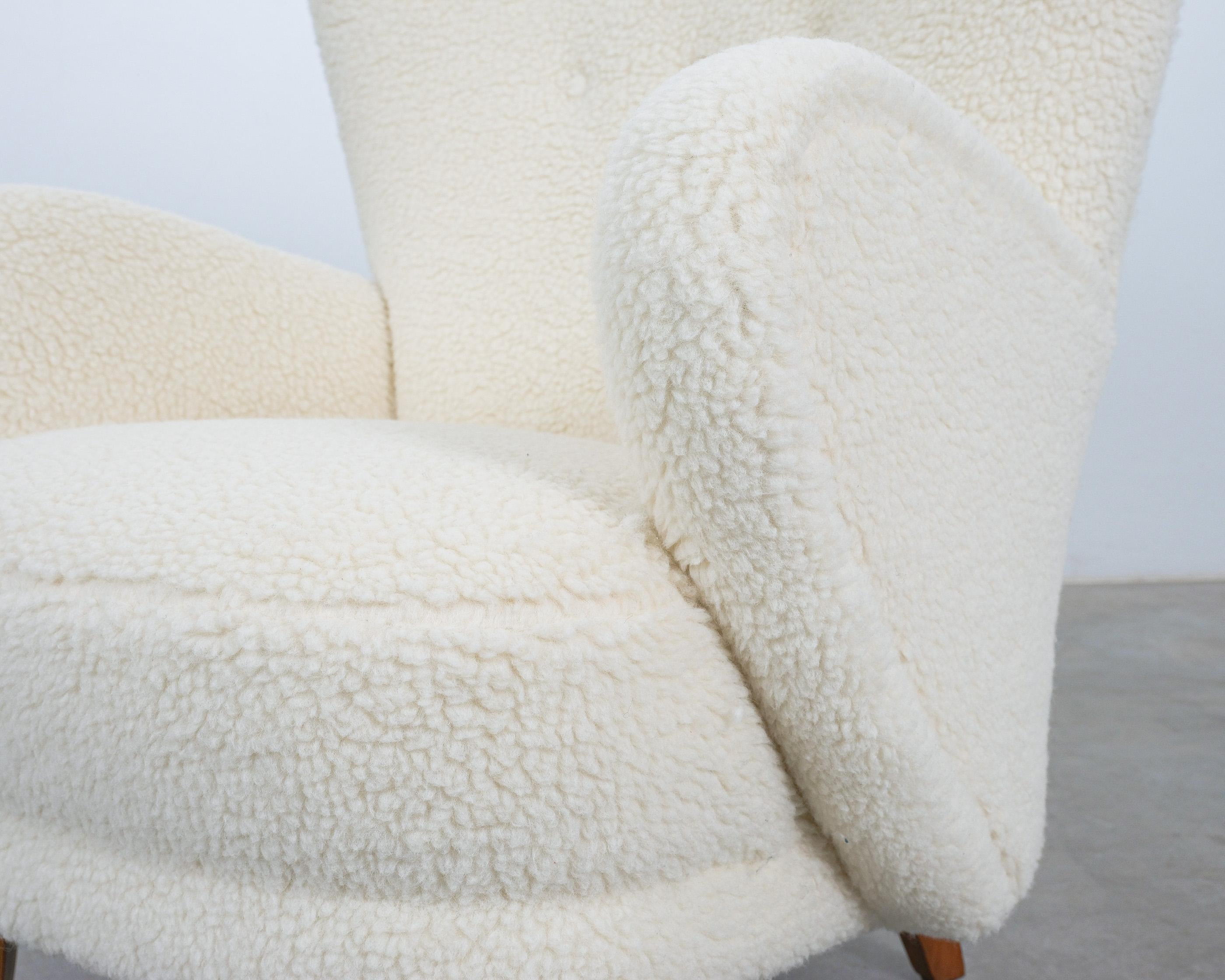 Mid-20th Century Adolf Wrenger Large Bouclé Beech Wood Armchair Germany, 1950 For Sale