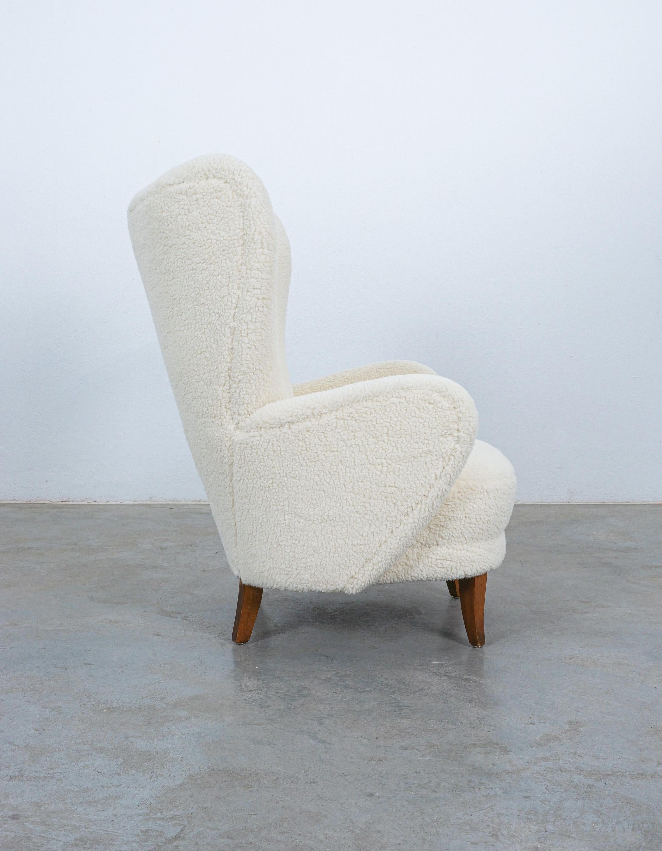 Fabric Adolf Wrenger Large Bouclé Beech Wood Armchair Germany, 1950 For Sale