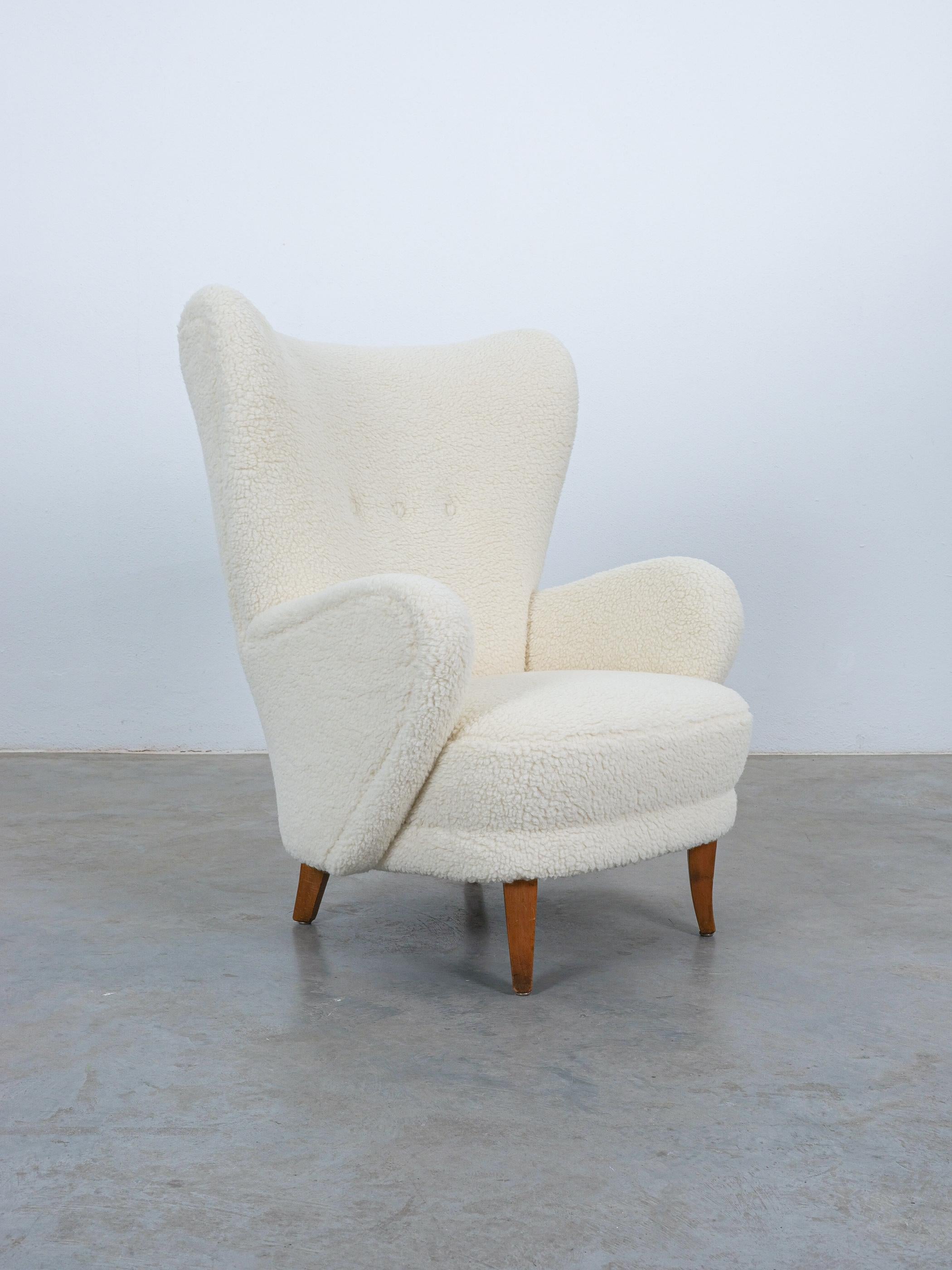 Adolf Wrenger Large Bouclé Beech Wood Armchair Germany, 1950 For Sale 1