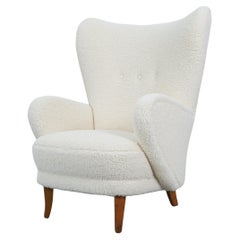 Adolf Wrenger Large Bouclé Beech Wood Armchair Germany, 1950
