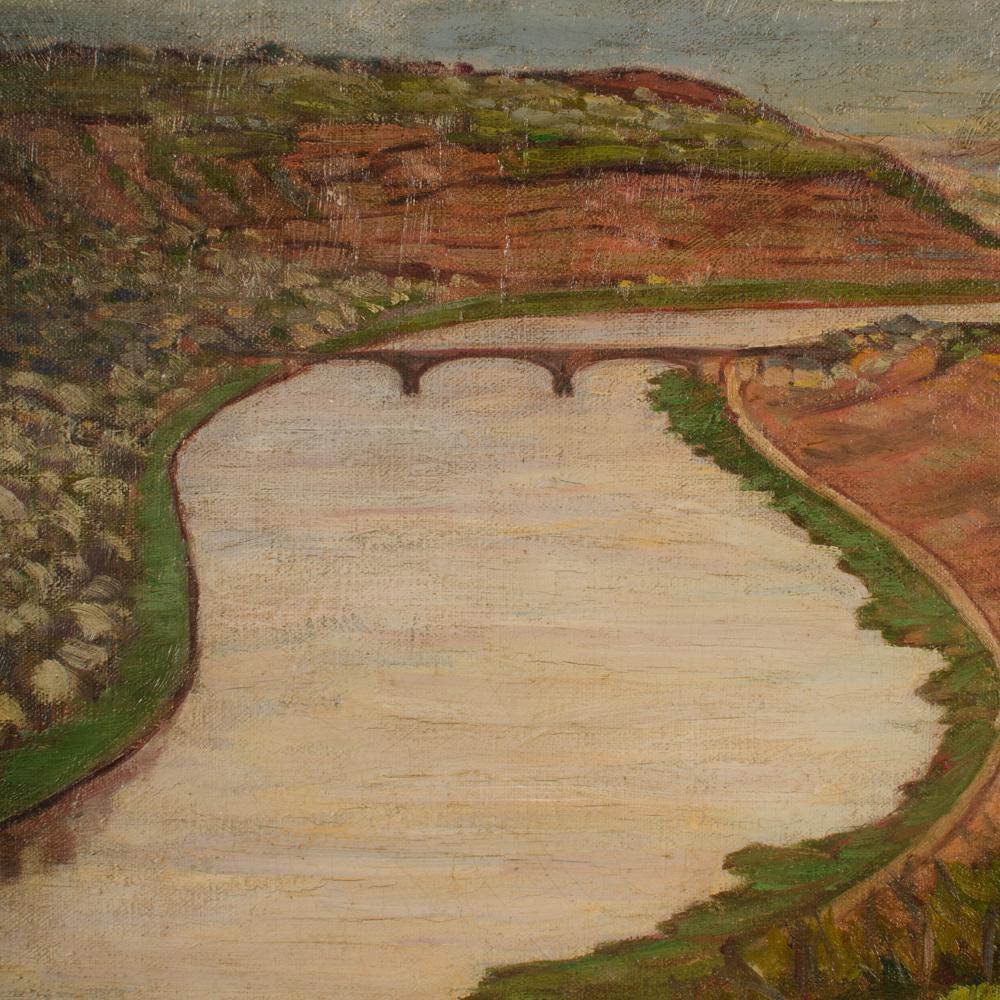20th Century Adolf Zogbaum (German 1883 - 1961) View of Moselle River, oil on canvas painting For Sale
