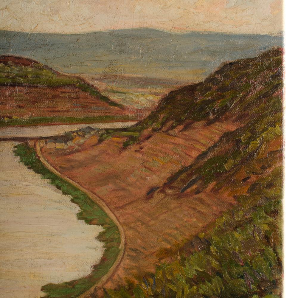 Canvas Adolf Zogbaum (German 1883 - 1961) View of Moselle River, oil on canvas painting For Sale