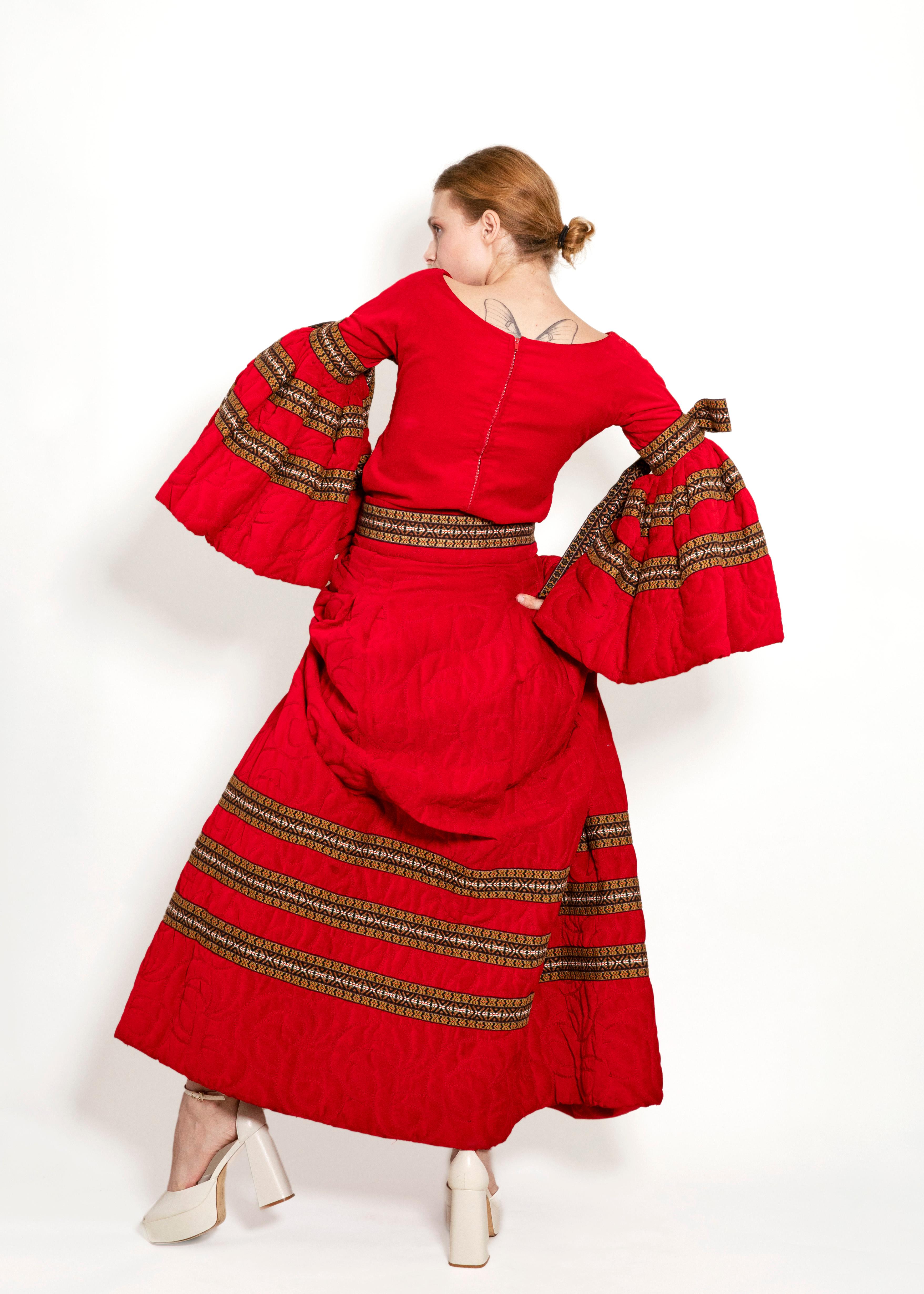 Adolfo 1969 Red Adolfo Embroidered & Trim Skirt Set 1