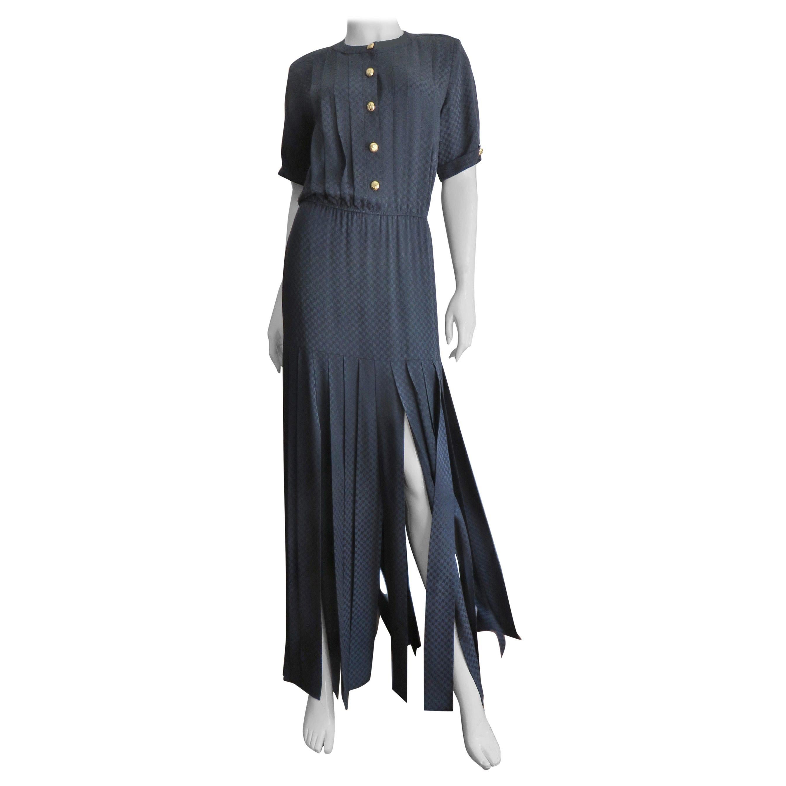 Robe Tricotée Vintage Adolfo New York Taille M - Bleue, Occasion Très Bon état - Style Rétro Années 70-80