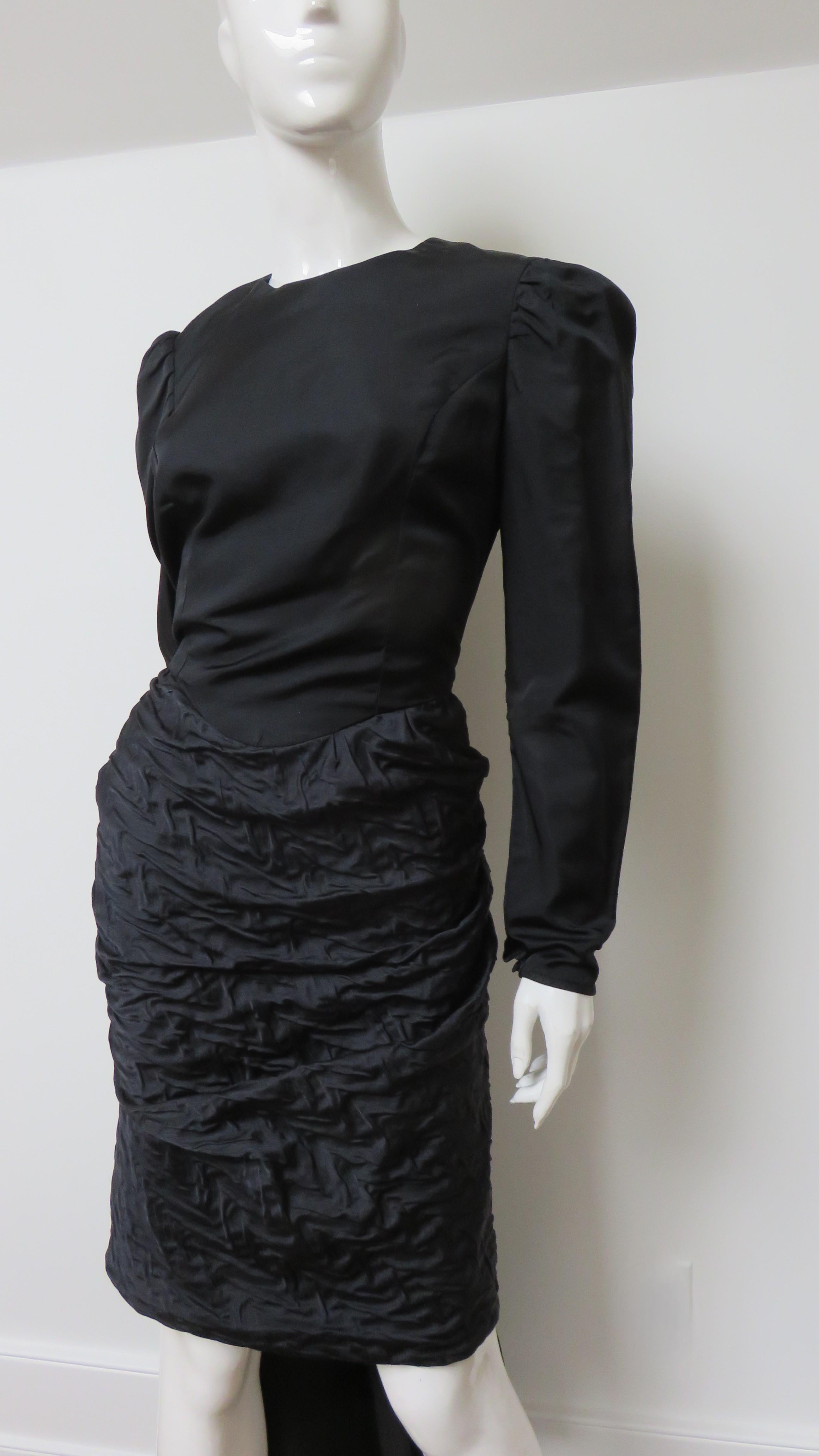 Black Adolfo 1970s Silk Dress with Back Swag For Sale