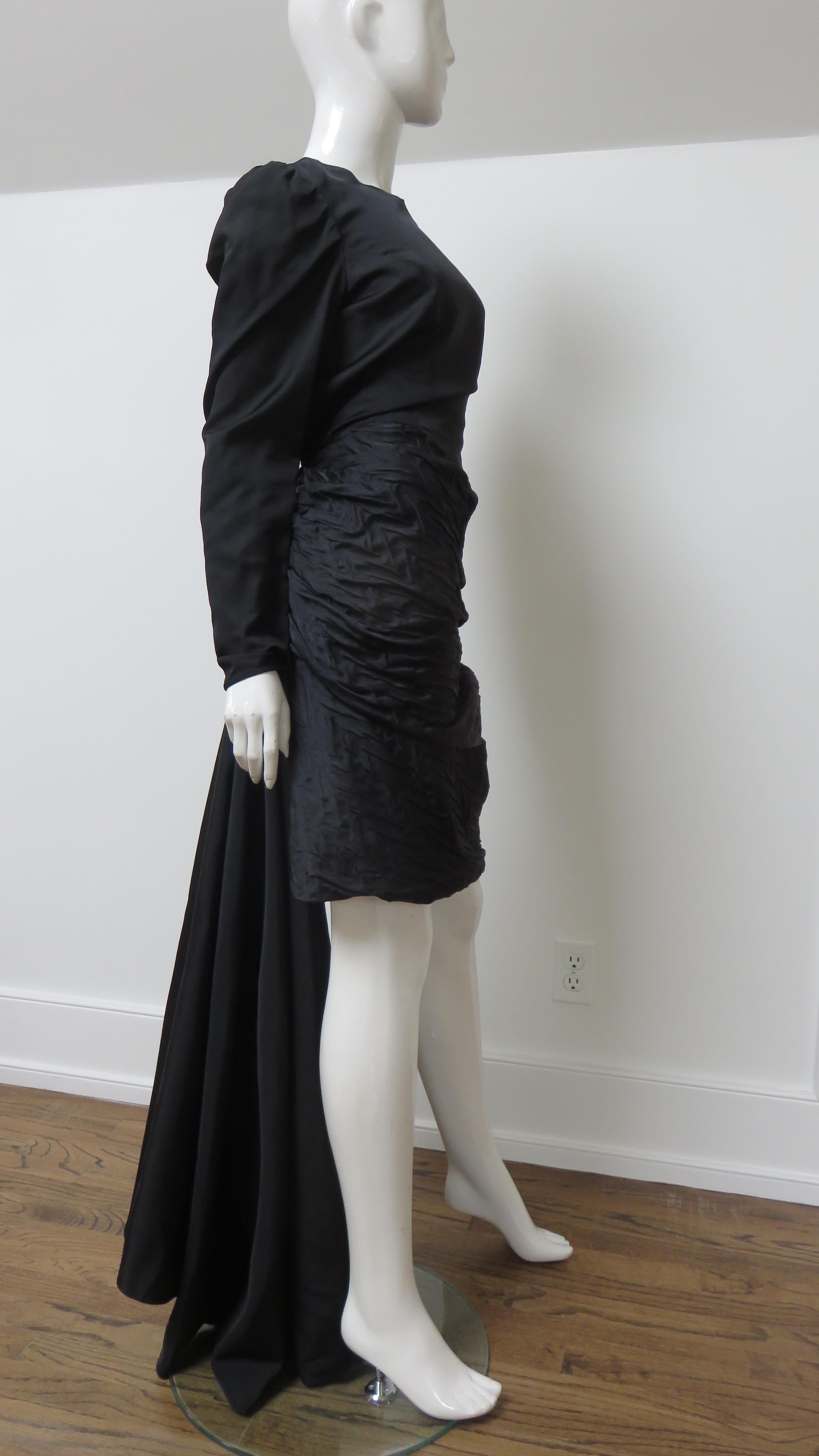 Adolfo 1970s Silk Dress with Back Swag In Excellent Condition For Sale In Water Mill, NY