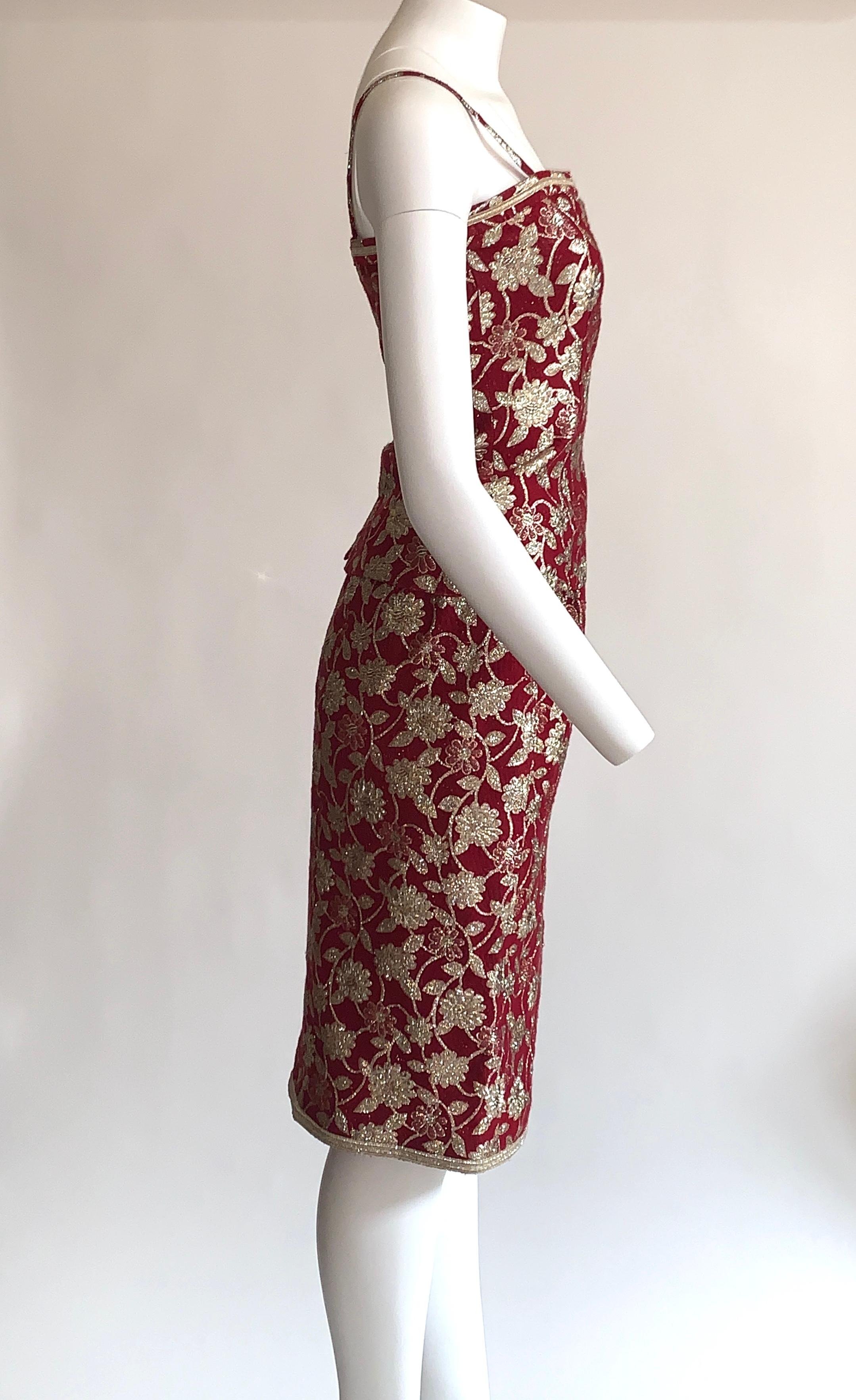 Women's Adolfo 1970s Three Piece Red and Metallic Midi or Maxi Skirt and Tank Dress Set  For Sale