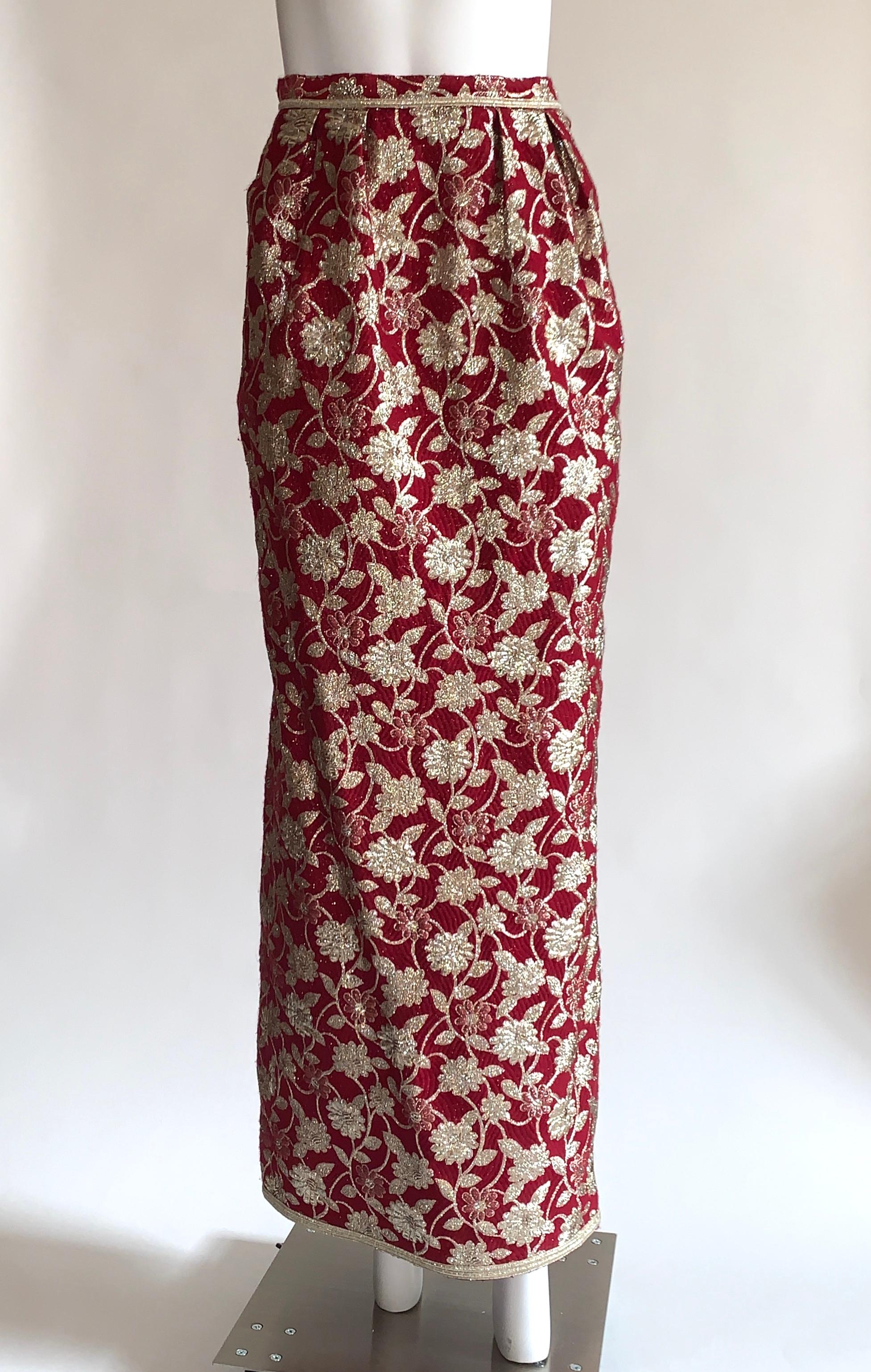 Adolfo 1970s Three Piece Red and Metallic Midi or Maxi Skirt and Tank Dress Set For Sale 2