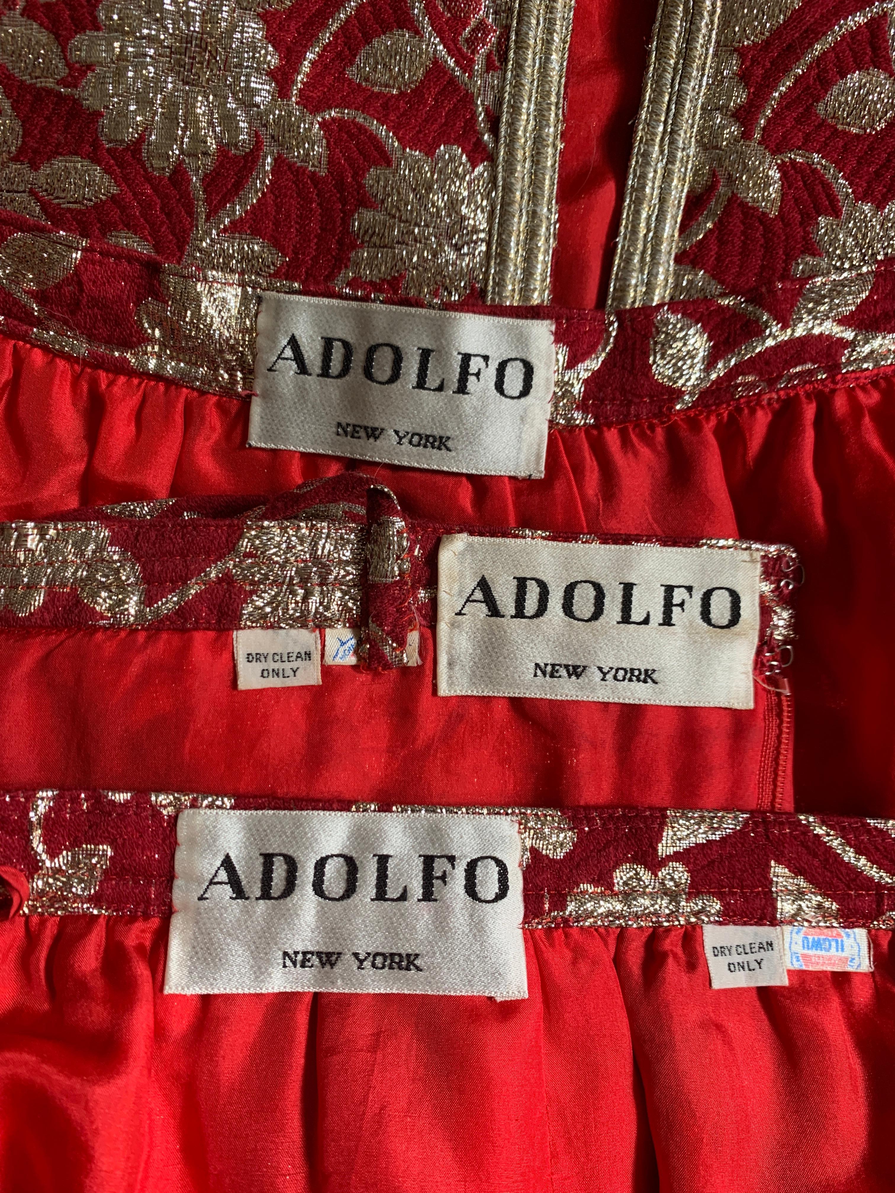Adolfo 1970s Three Piece Red and Metallic Midi or Maxi Skirt and Tank Dress Set For Sale 4