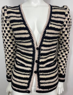 Adolfo 1980’s Black and Cream Wool Crochet Cardigan - Size S/M