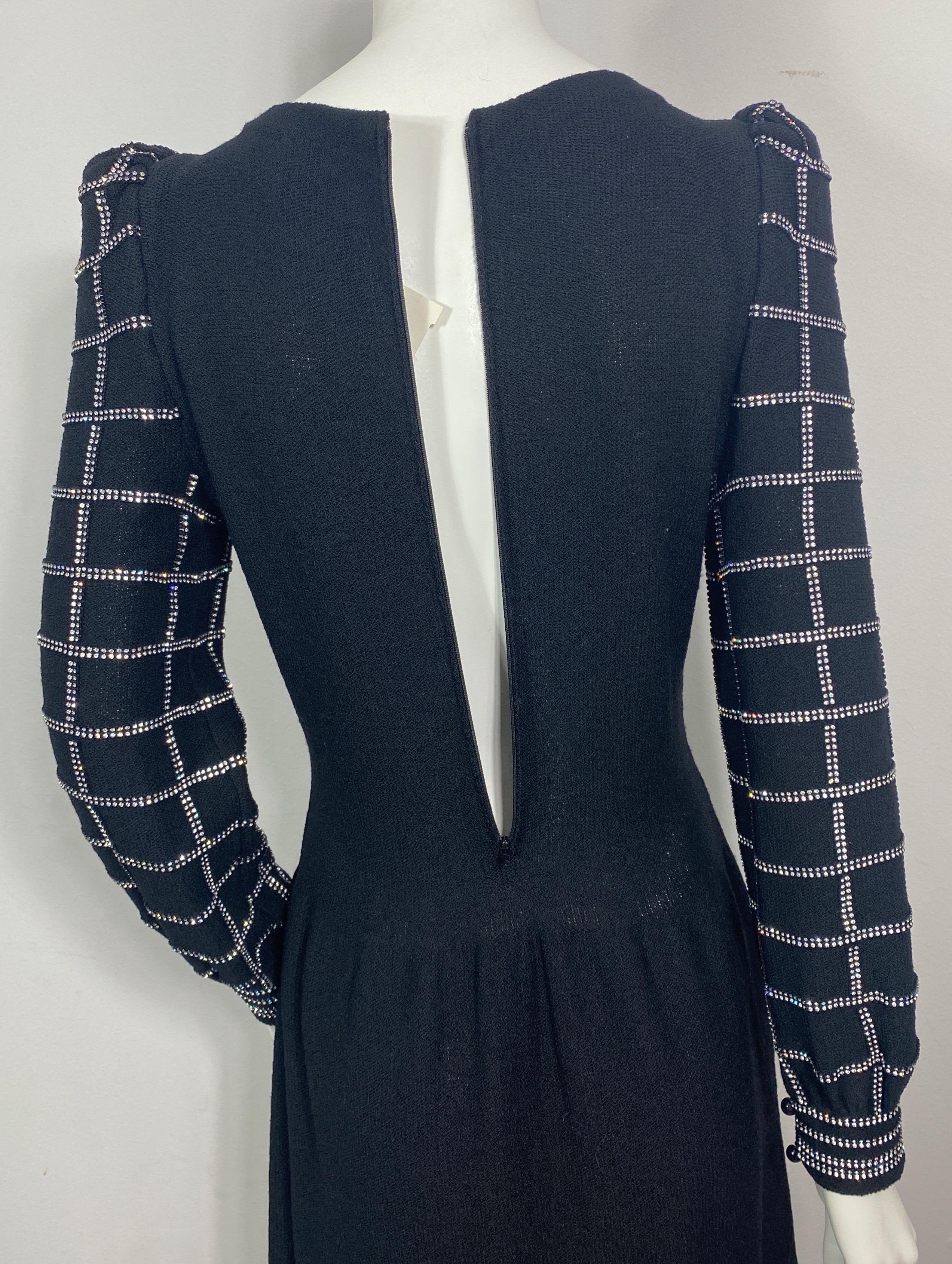 Adolfo 1980’s Black Wool Knit Rhinestone Embellished Dress- Size 6 For Sale 8