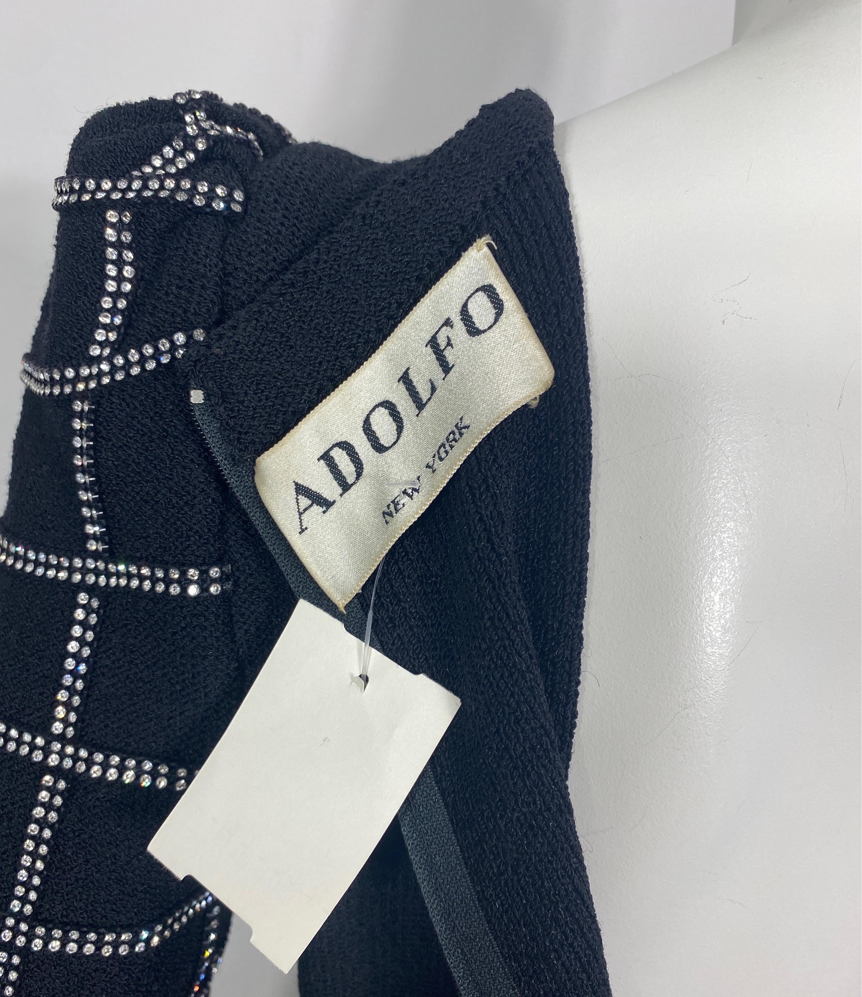 Adolfo 1980’s Black Wool Knit Rhinestone Embellished Dress- Size 6 For Sale 9