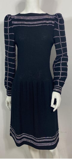 Adolfo 1980’s Black Wool Knit Rhinestone Embellished Dress- Size 6