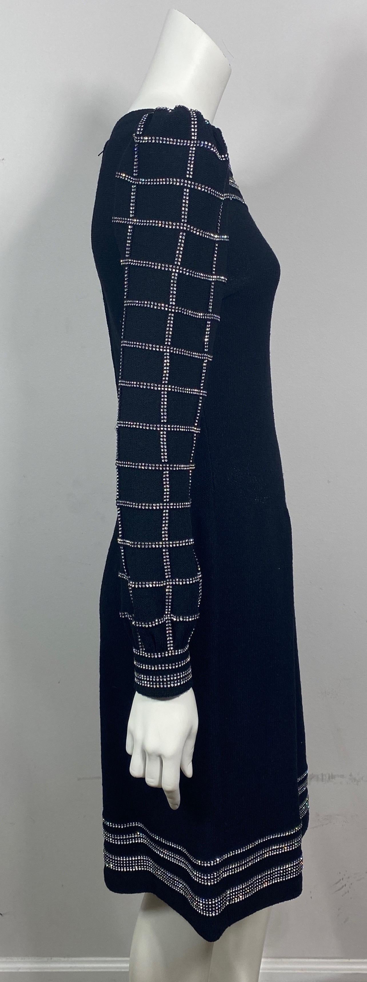 Adolfo 1980’s Black Wool Knit Rhinestone Embellished Dress- Size 6 For Sale 5