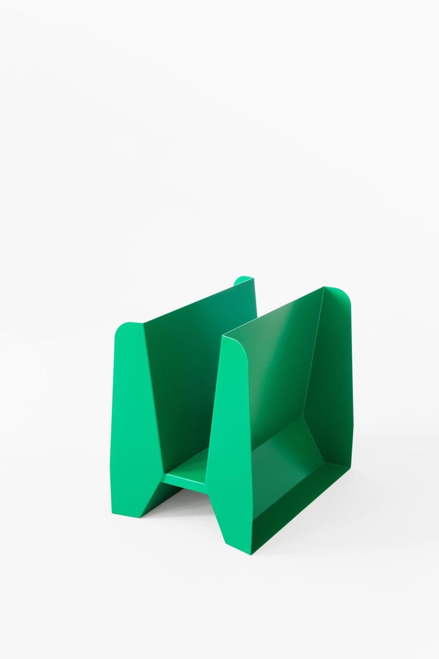 Adolfo Abejon Contemporary 'Adler' Green Metal Sculptural Magazine Rack In Good Condition In Barcelona, Barcelona