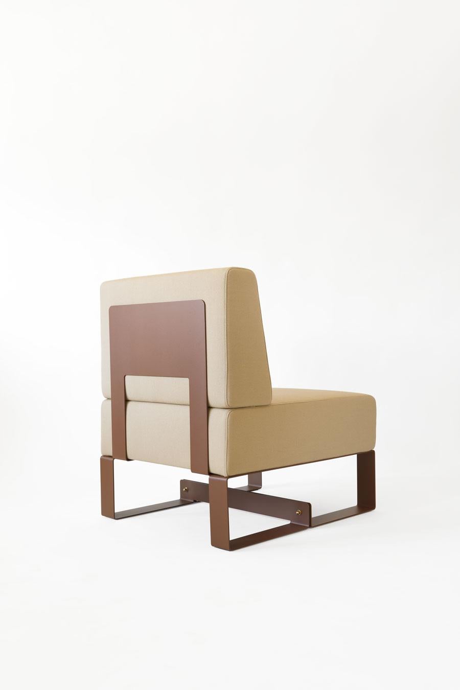 Metal Adolfo Abejon Contemporary 'Cubit' Brown Sculptural Easy Chair