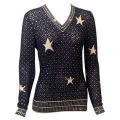 Adolfo at Saks Fifth Ave. Navy Crocheted Sweater with Rhinestones and Stars