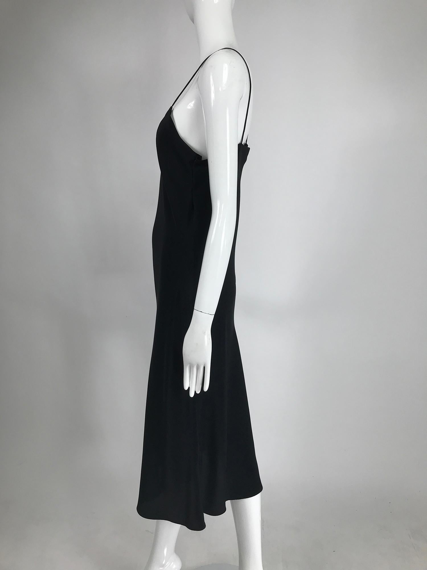 Adolfo Black Bias Cut Silk Slip Dress and Silk Chiffon Cape Set 1970s 4