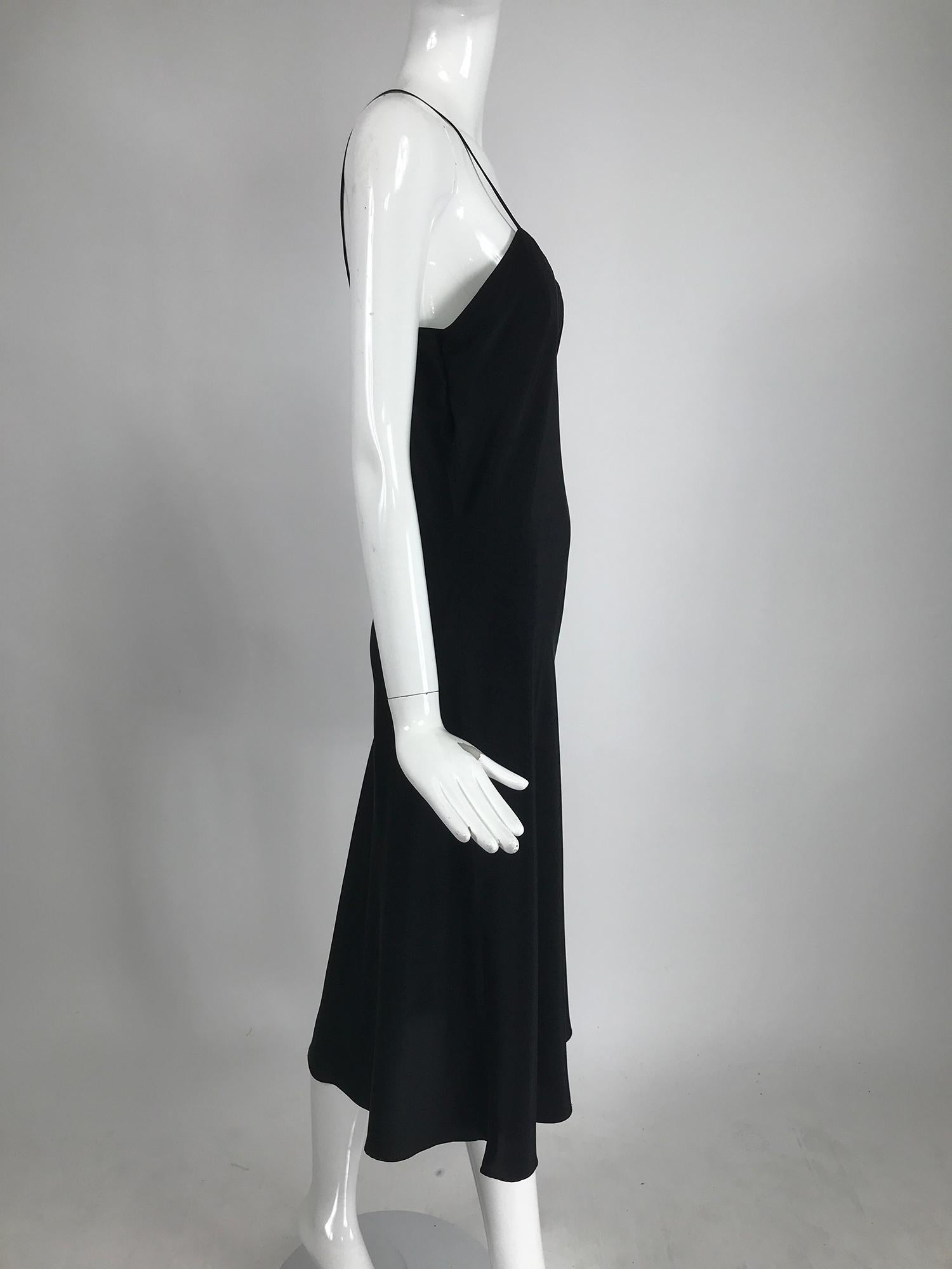 Adolfo Black Bias Cut Silk Slip Dress and Silk Chiffon Cape Set 1970s 2