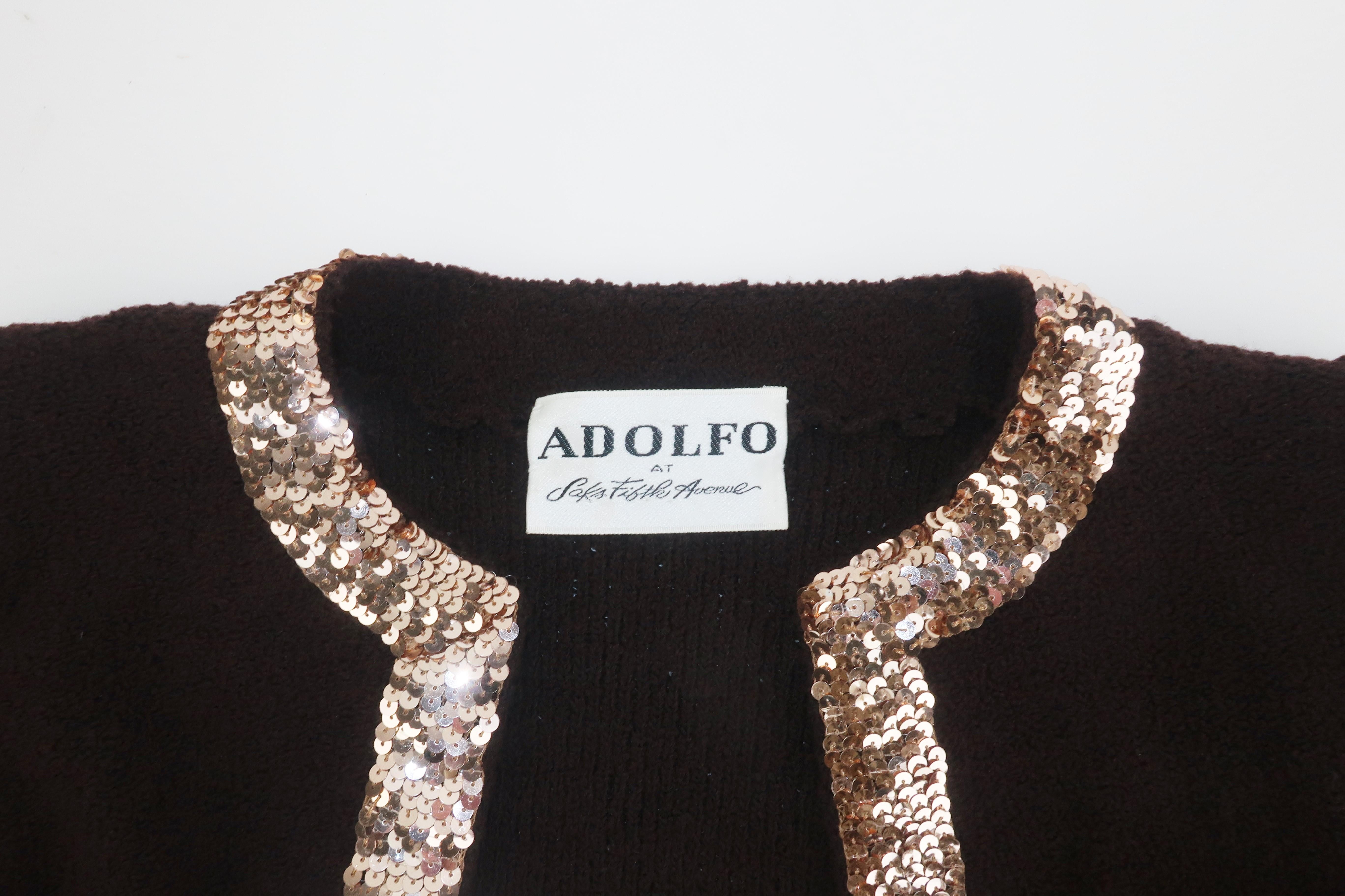 Adolfo Brown & Gold Sequin Three Piece Evening Dress Suit, 1960's For Sale 6