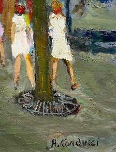 "Carriages on the Street" by Adolfo Carducci - Oil on Canvas - 80x120 cm
