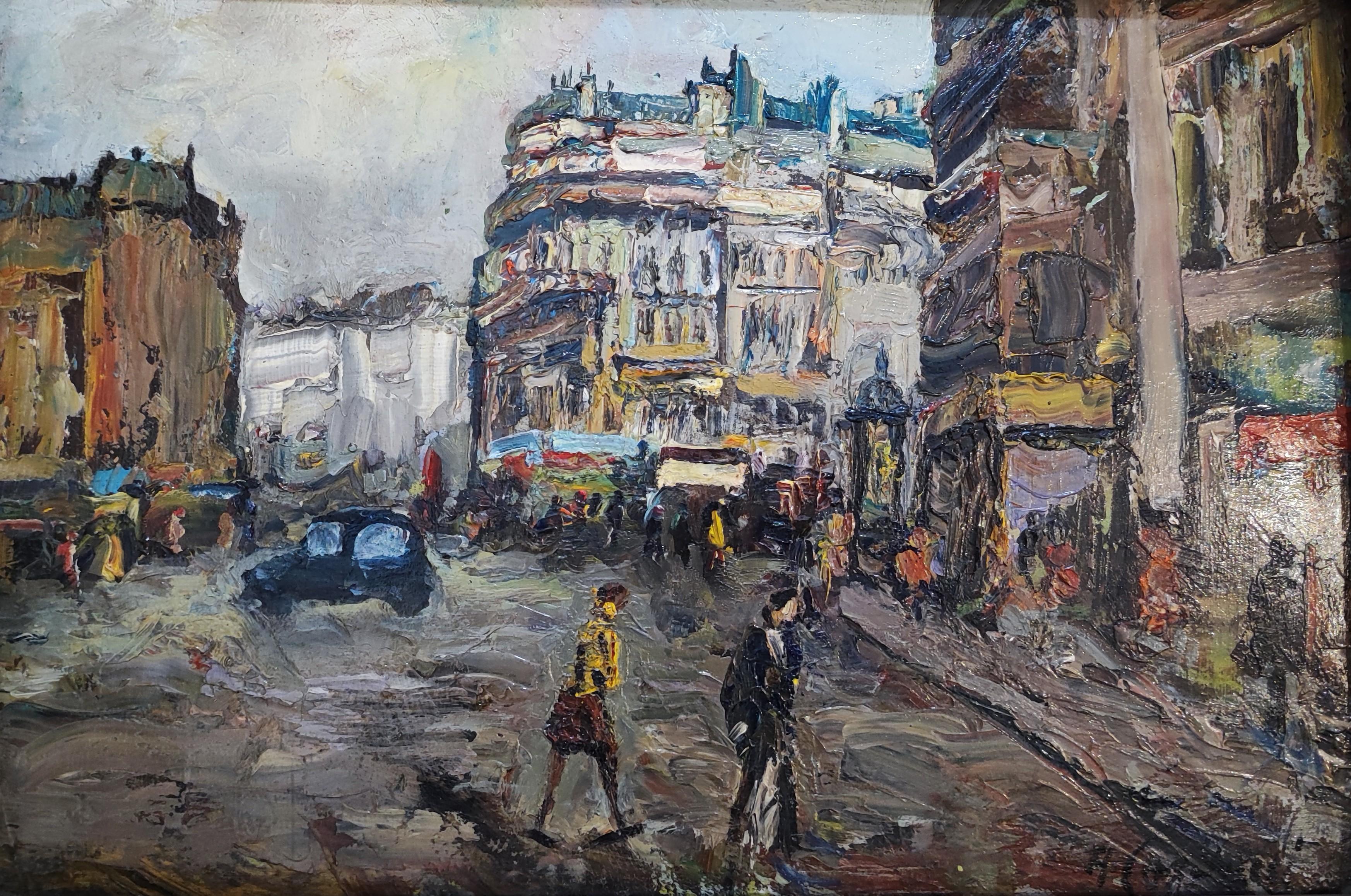 Downtown - Gray Landscape Painting by Adolfo Carducci