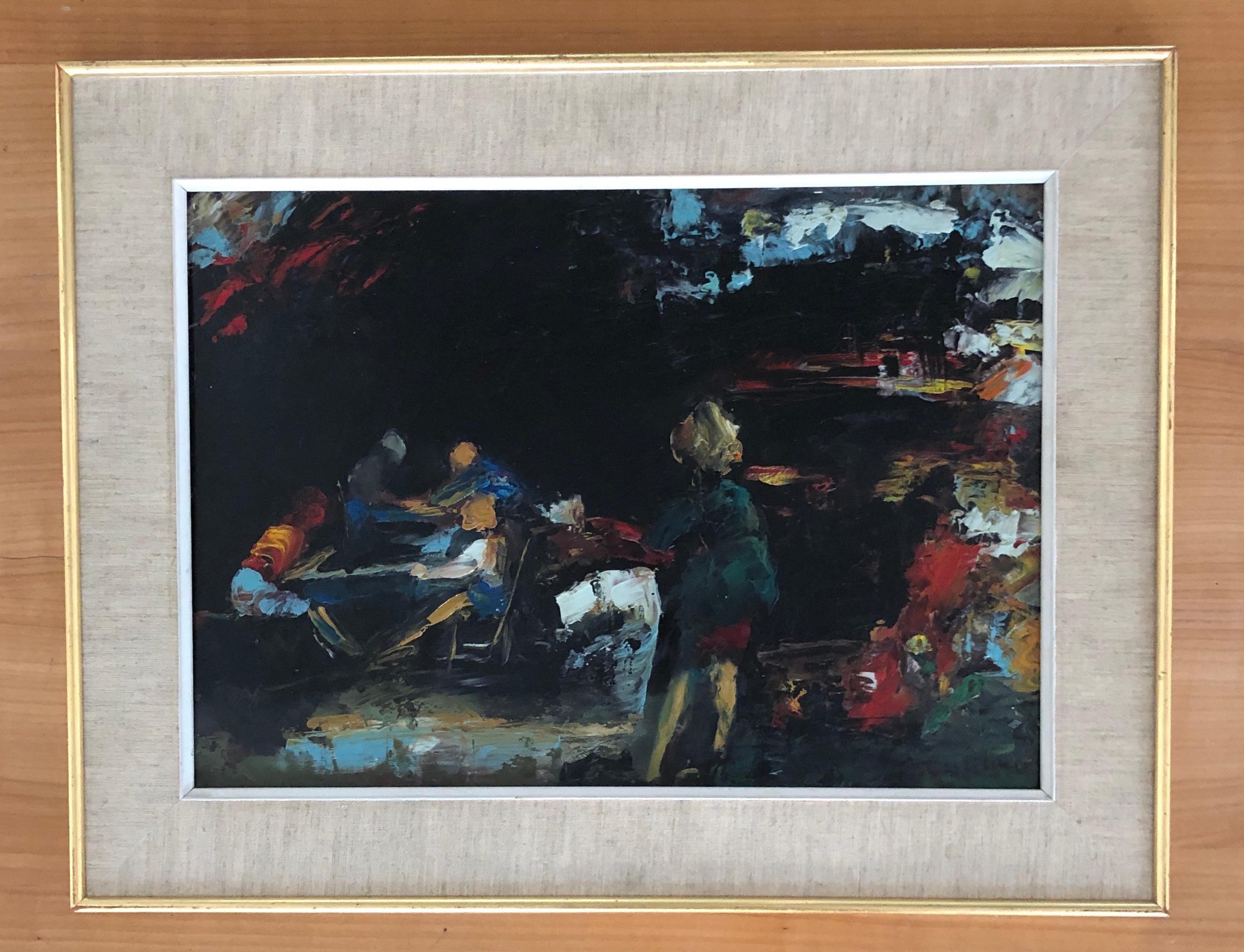 Seduti sulla terrazza - Painting di Adolfo Carducci