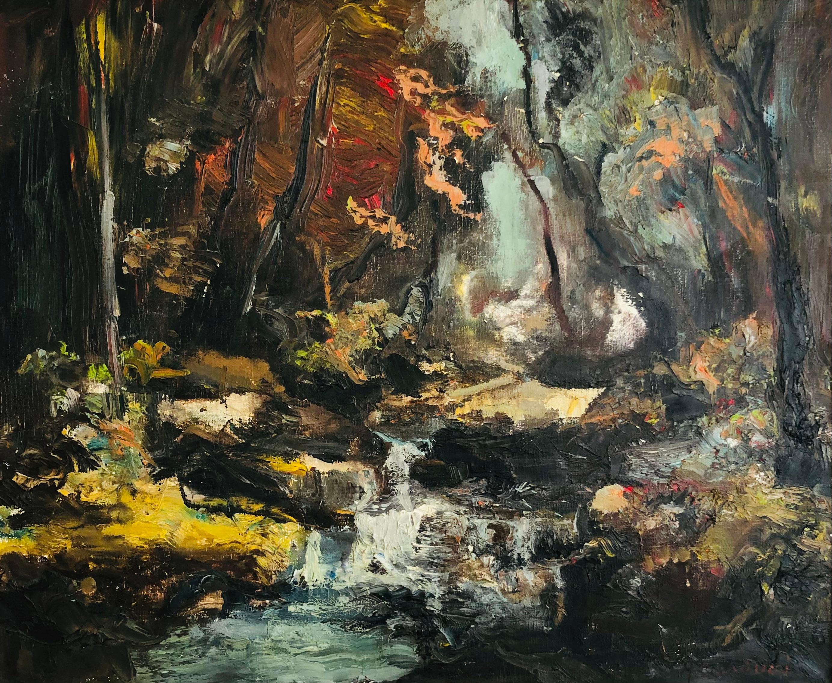 Landscape Painting di Adolfo Carducci - Sottobosco e torrente