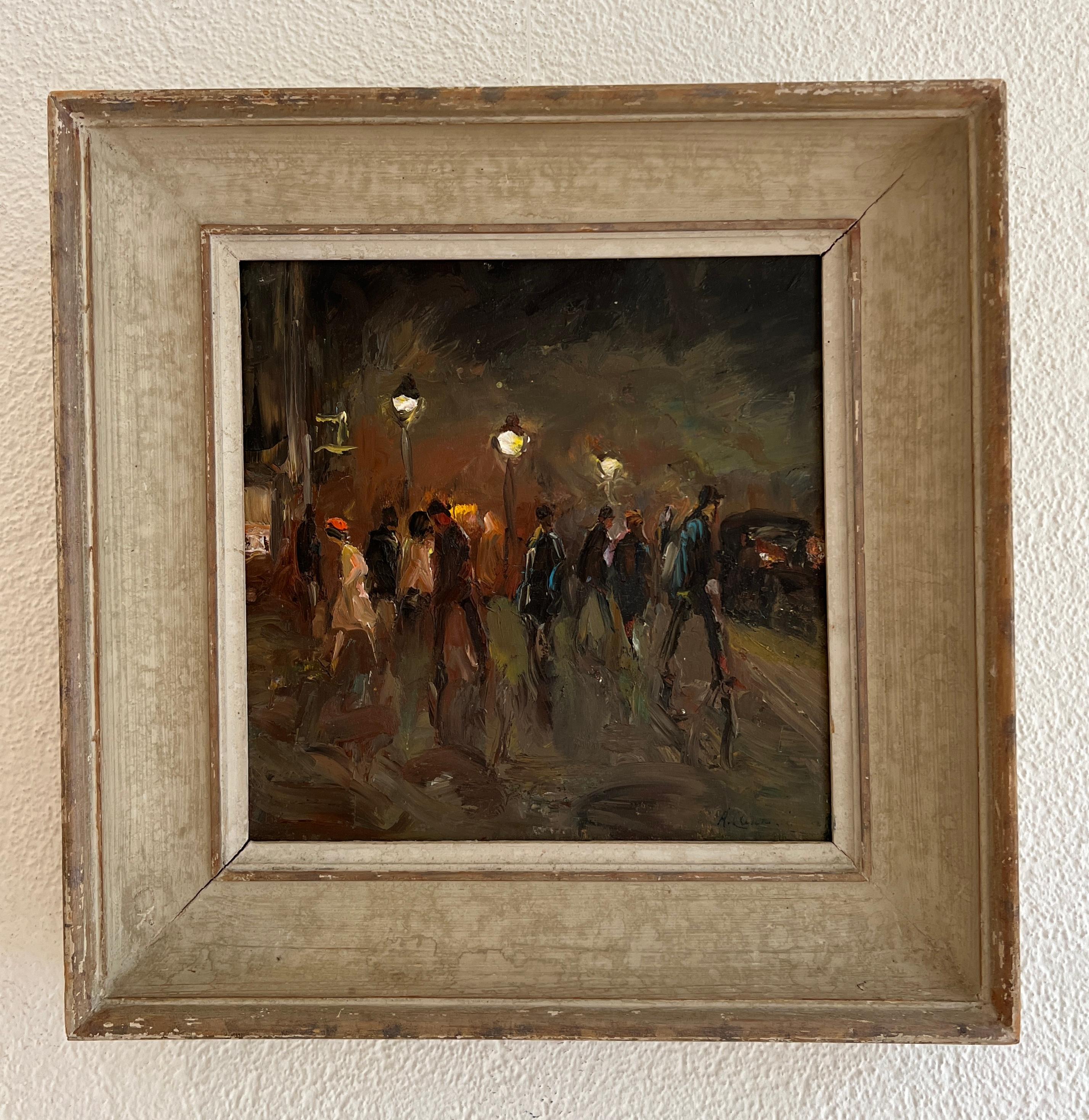 Walk under the street lights - Painting by Adolfo Carducci
