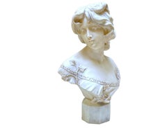 Adolfo Cipriani (Italian, 1880-1930) " Girl Bust " Sculpture in Carrara Marble