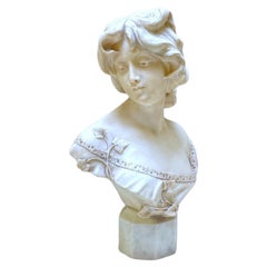 Adolfo Cipriani (Italian, 1880-1930) " Girl Bust " Sculpture in Carrara Marble