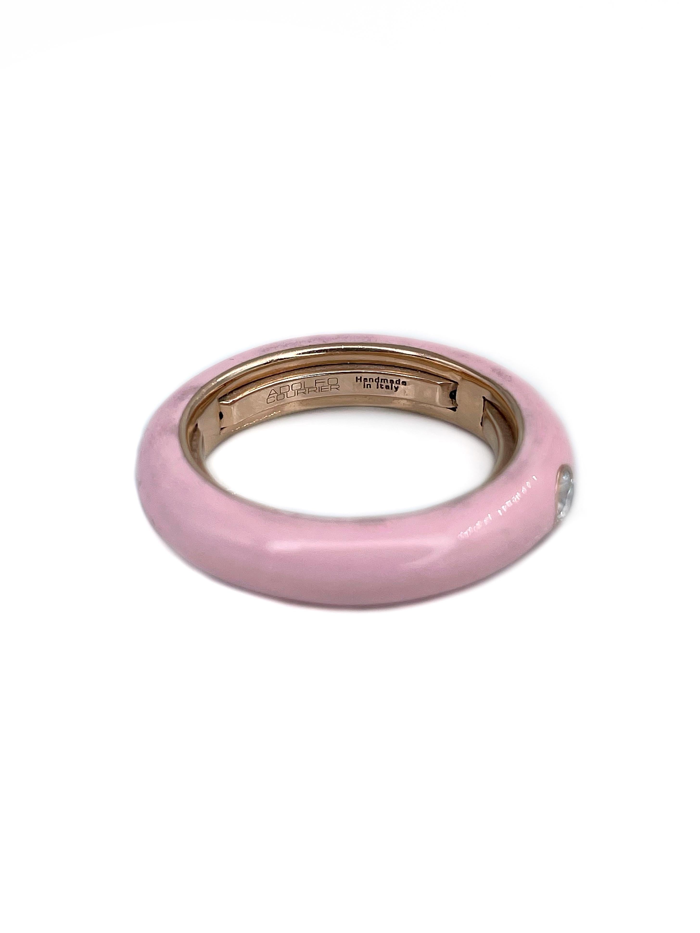 Adolfo Courrier 18 Karat Gold Hellrosa Emaille-Diamant-Ring (Moderne) im Angebot