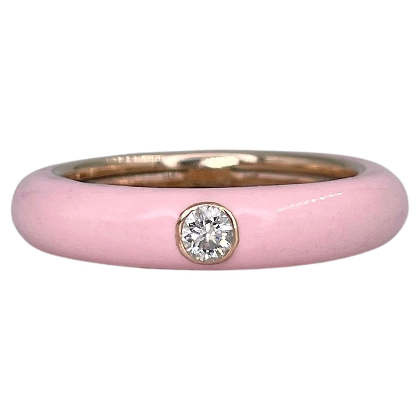 Adolfo Courrier 18 Karat Gold Light Pink Enamel Diamond Band Ring For Sale