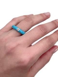 Adolfo Courrier 18 Karat Gold Sky Blue Enamel Diamond Band Ring