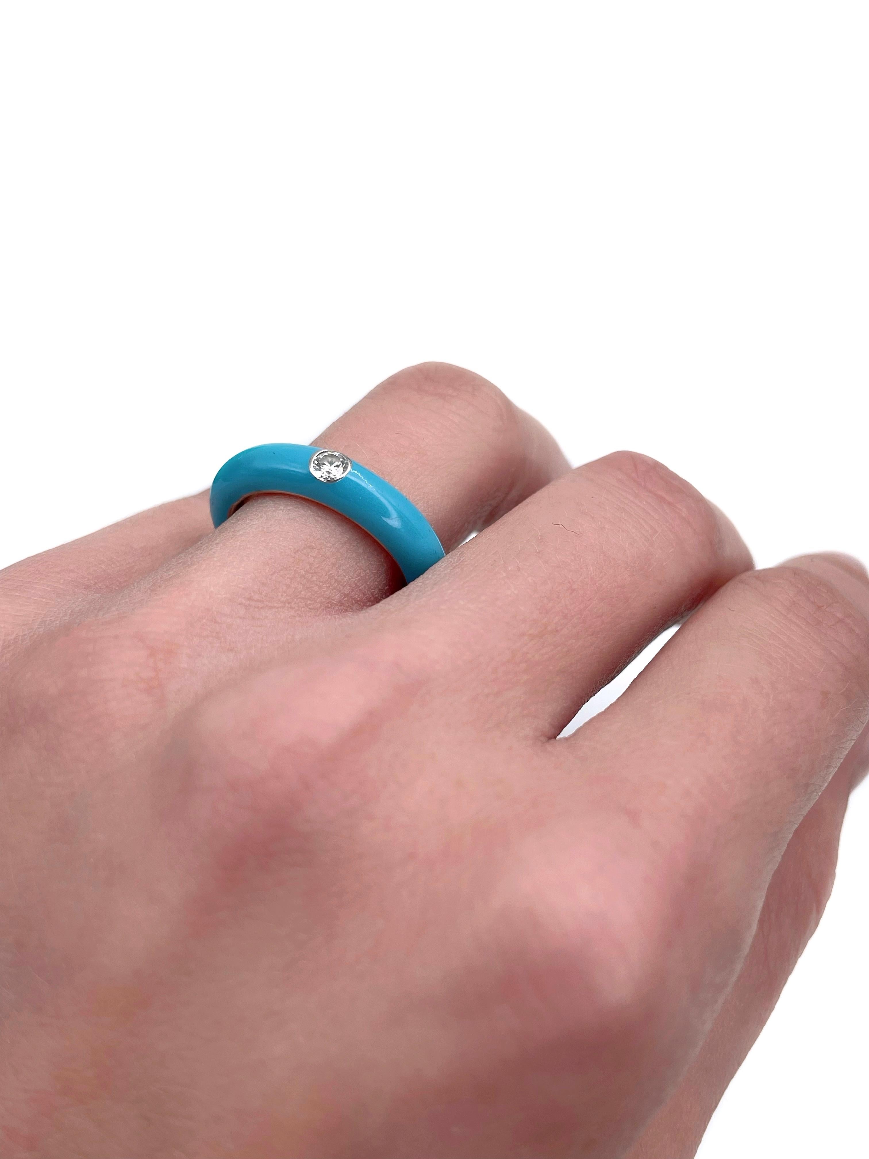 Adolfo Courrier 18 Karat Gold Himmelblauer Emaille-Diamant-Ring (Brillantschliff)