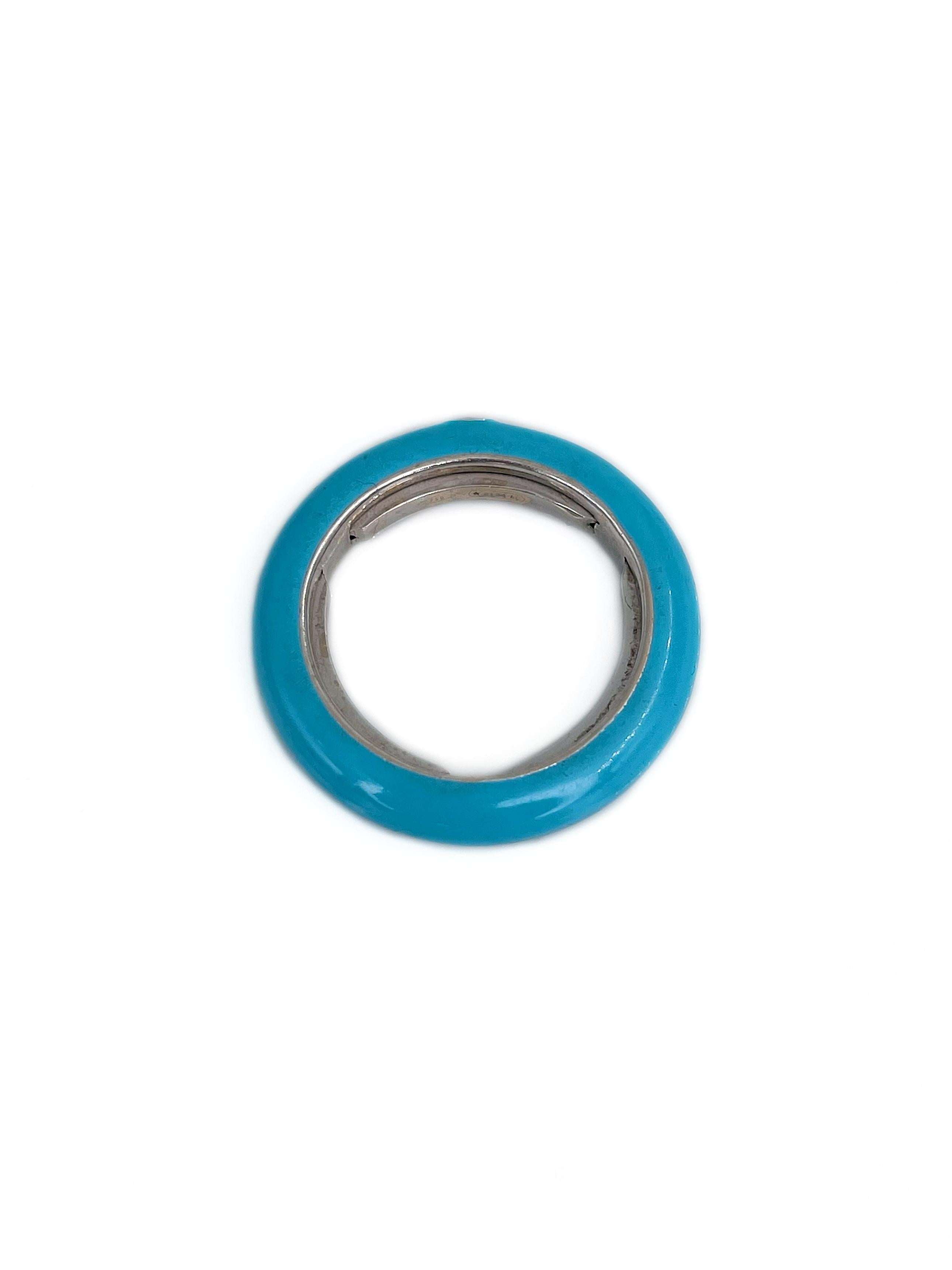 Adolfo Courrier 18 Karat Gold Himmelblauer Emaille-Diamant-Ring im Zustand „Gut“ in Vilnius, Vilniaus apskr.