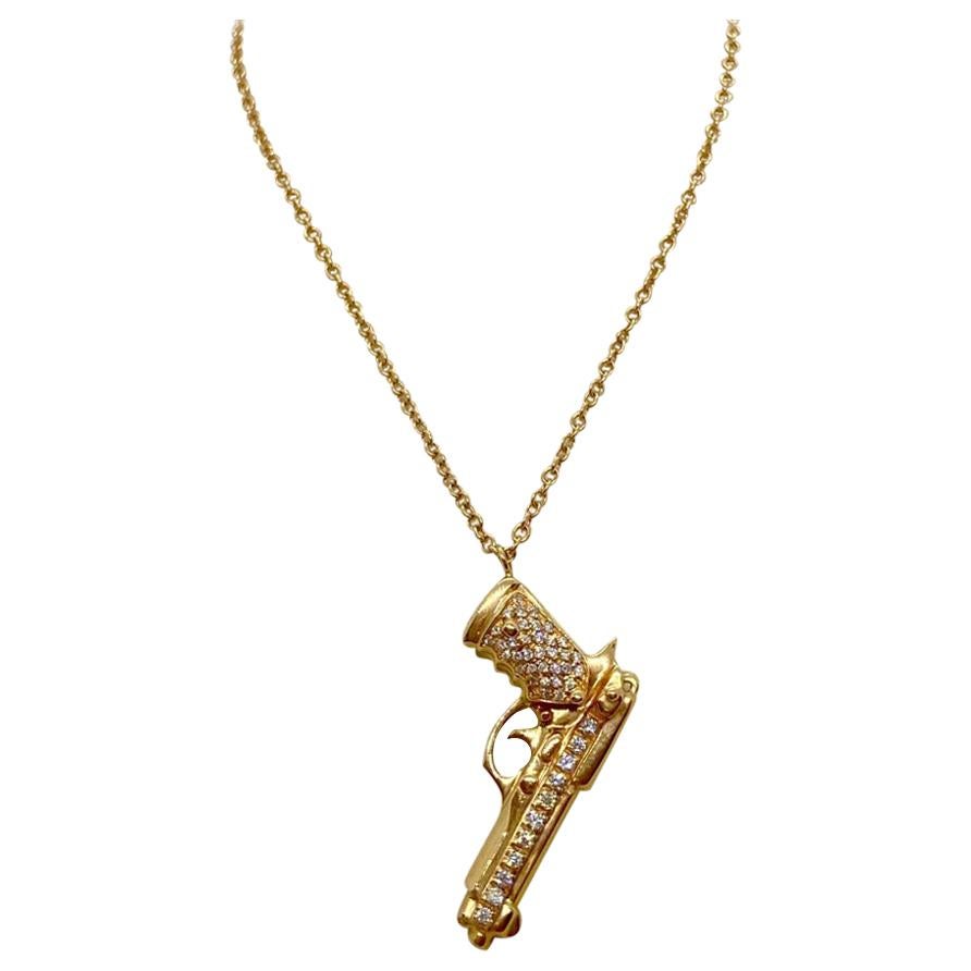 Adolfo Courrier 18 Karat Rose Gold .80 Carat Diamond Beretta Pistol Gun Pendant For Sale