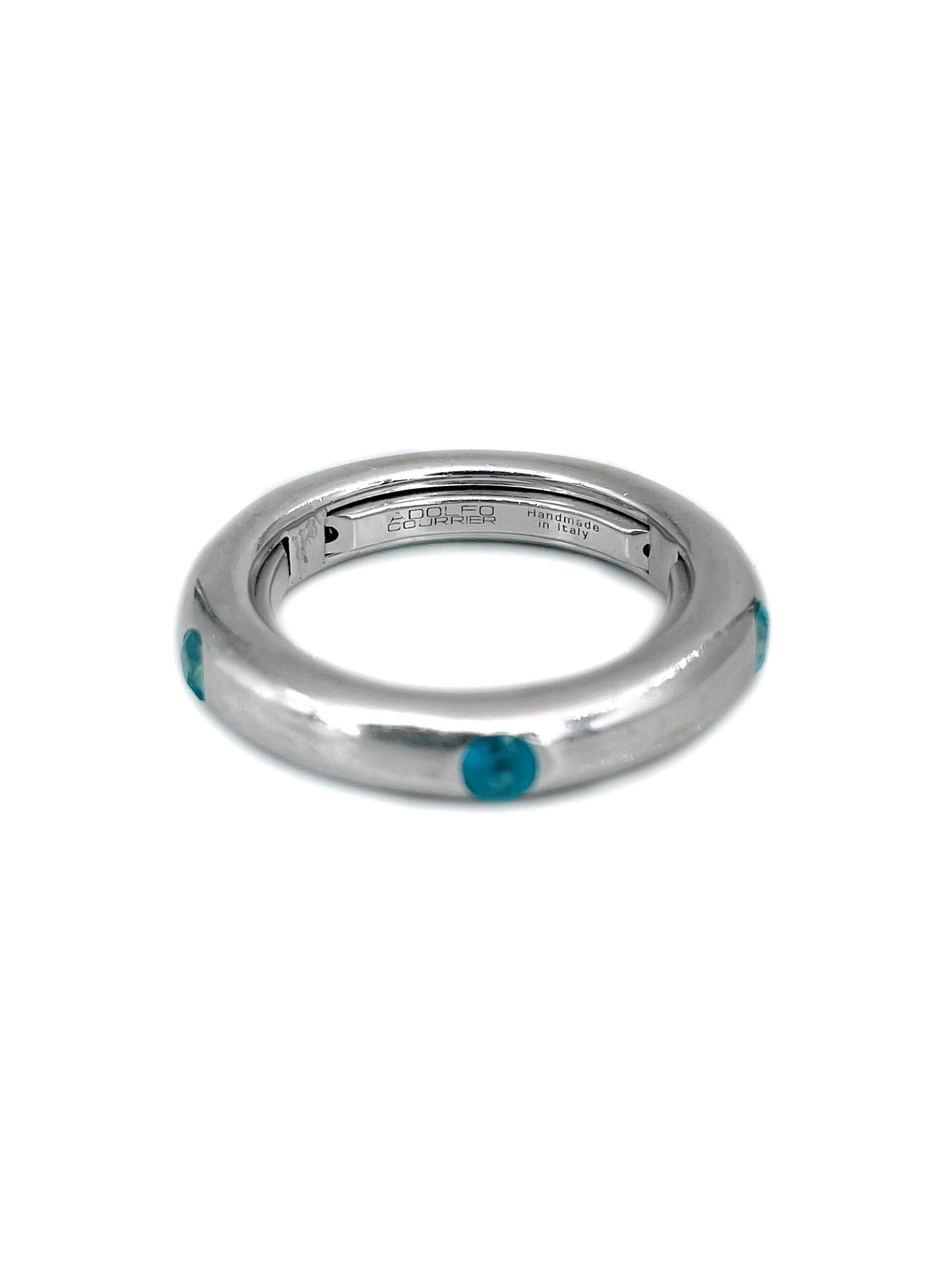Modern Adolfo Courrier 18 White Karat Gold Topaz Eternity Ring For Sale