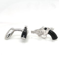 Adolfo Courrier 18kt Weißgold, Diamant & Onyx Beretta Pistolen Manschettenknöpfe