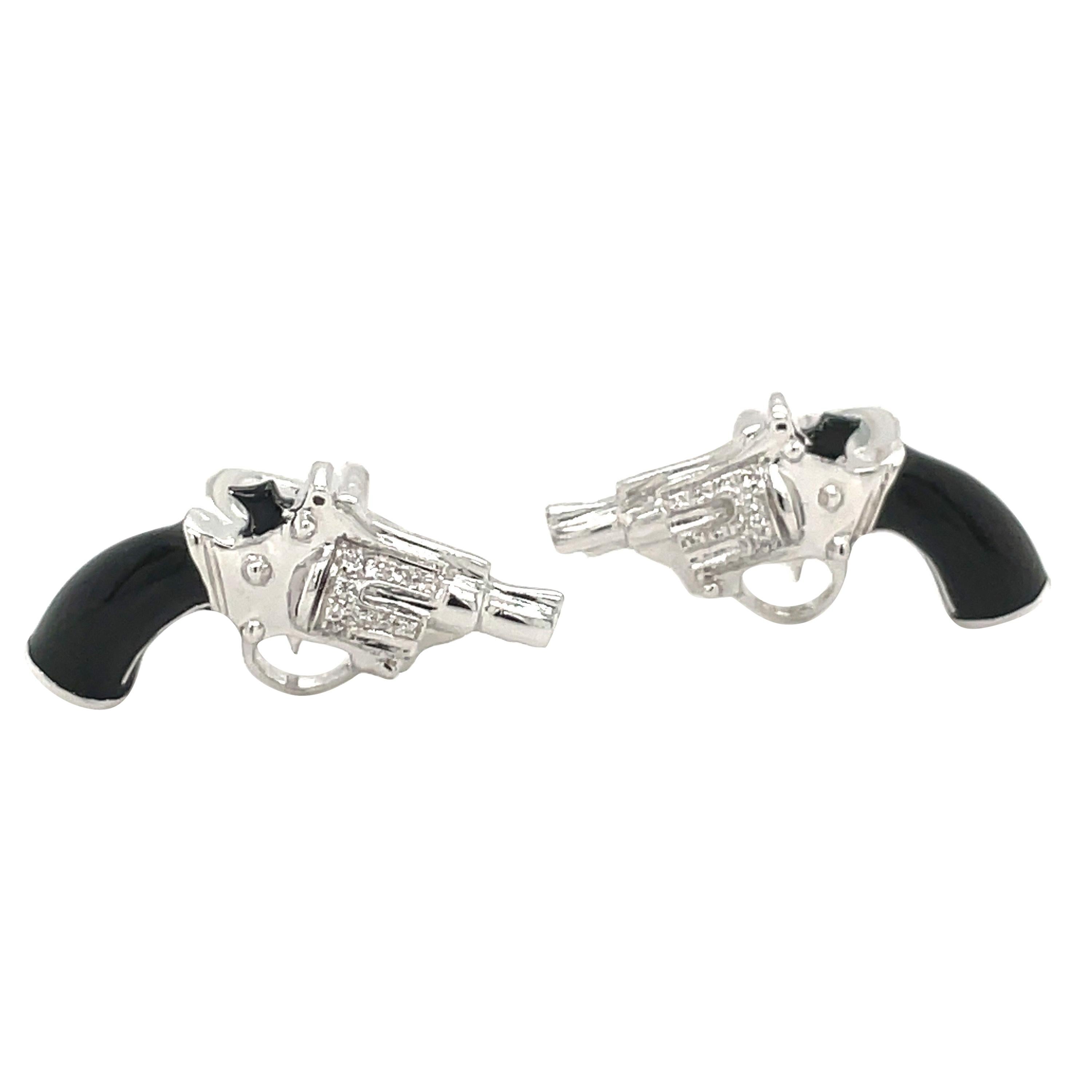 Adolfo Courrier 18kt White Gold, Diamond & Onyx Beretta Pistol Cuff Links For Sale