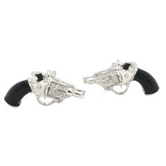 Adolfo Courrier 18kt White Gold, Diamond & Onyx Beretta Pistol Cuff Links