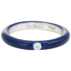 Adolfo Courrier Navy Blue Enamel Diamond Stacking Ring 5.5 18k Gold Fine Jewelry