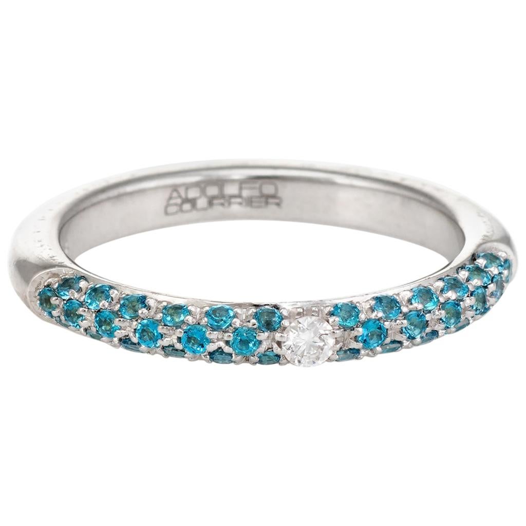 Adolfo Courrier Pave Turquoise Diamond Stacking Ring 18 Karat Gold Jewelry For Sale