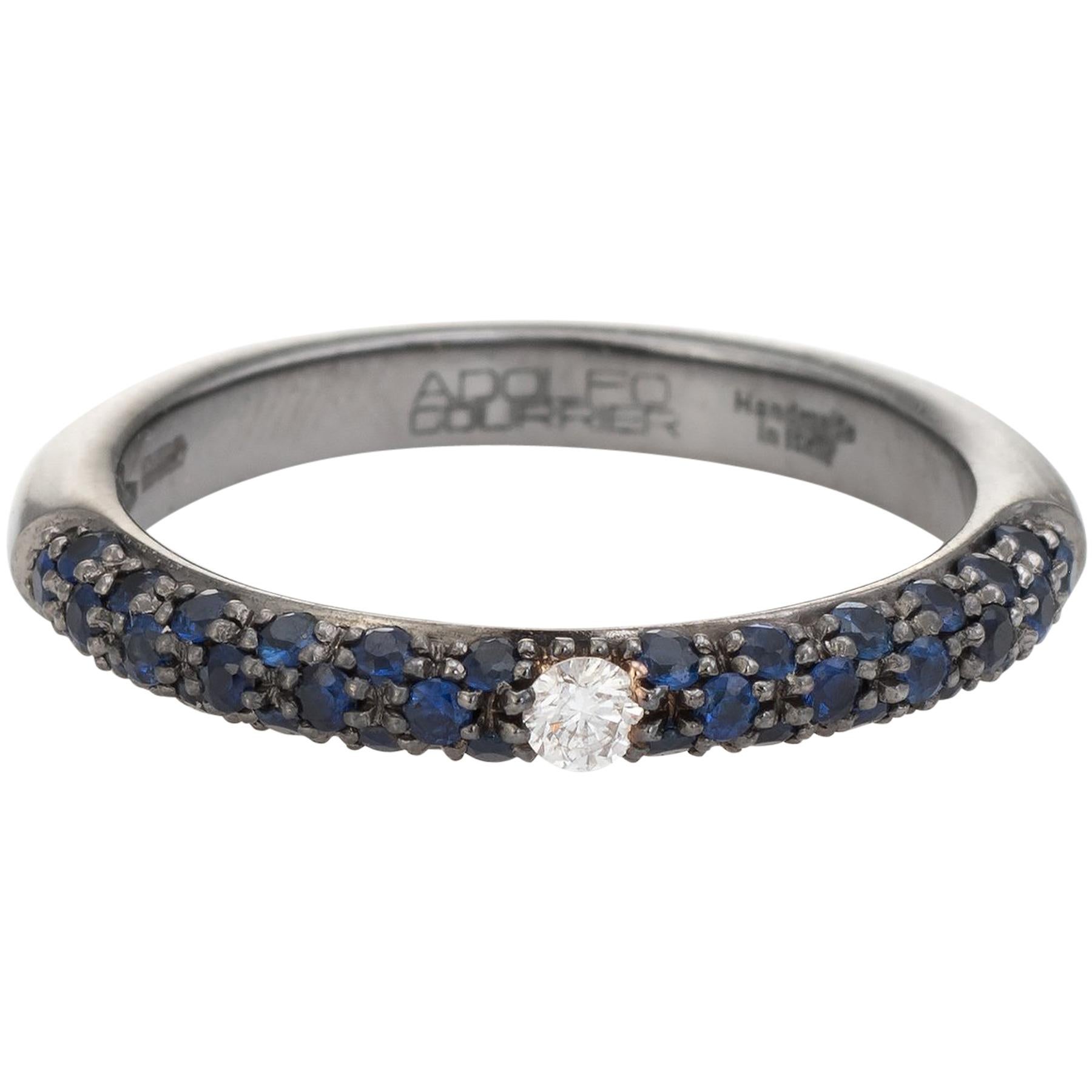 Adolfo Courrier Sapphire Diamond Stacking Ring 18 Karat Gold Estate Jewelry