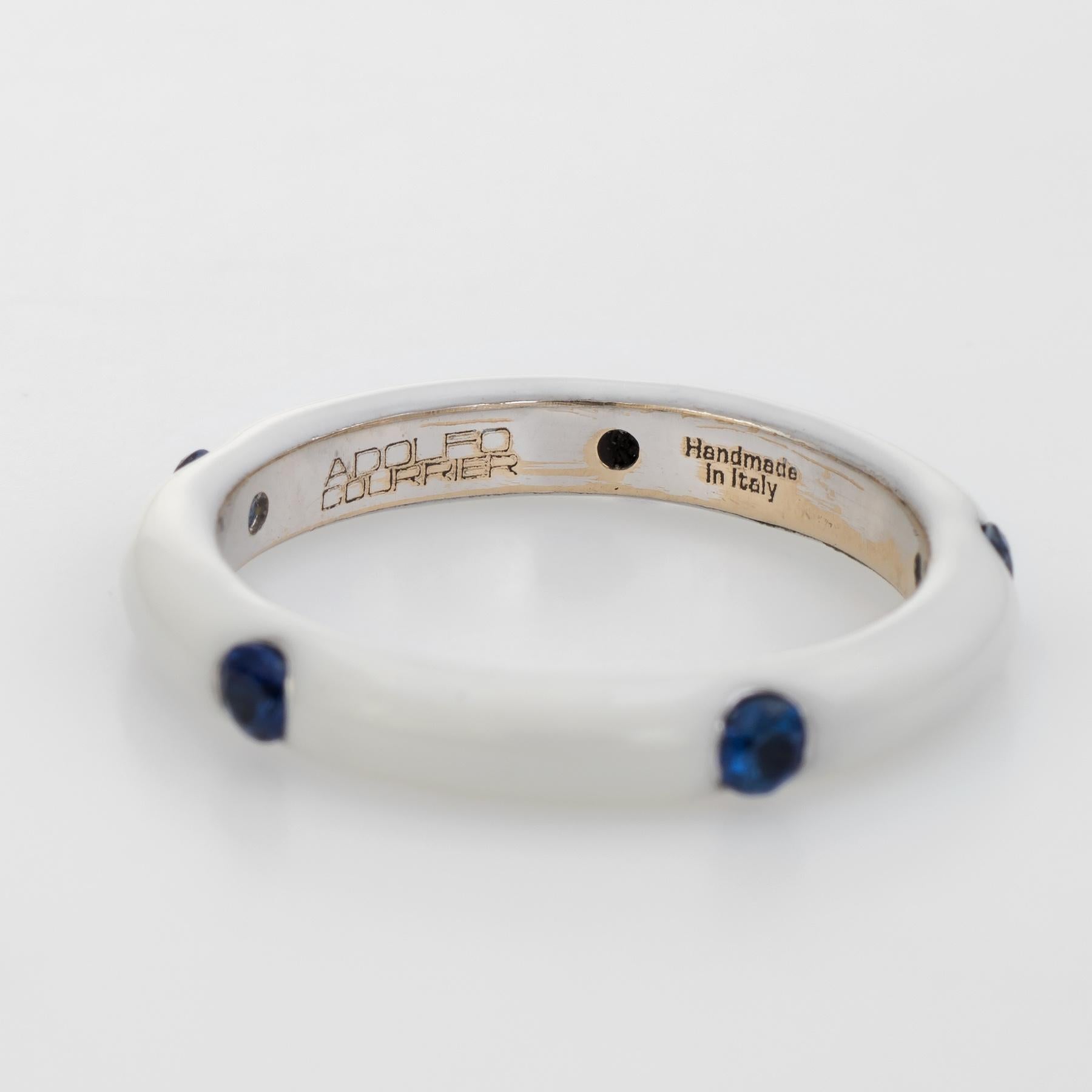 Women's Adolfo Courrier White Enamel Sapphire Stacking Ring Estate Fine Jewelry