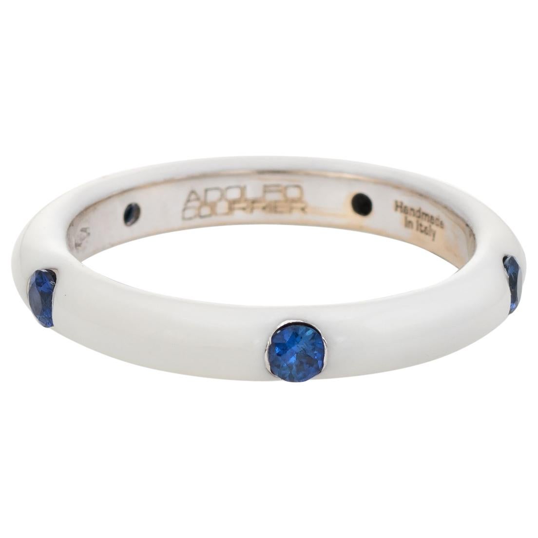 Adolfo Courrier White Enamel Sapphire Stacking Ring Estate Fine Jewelry