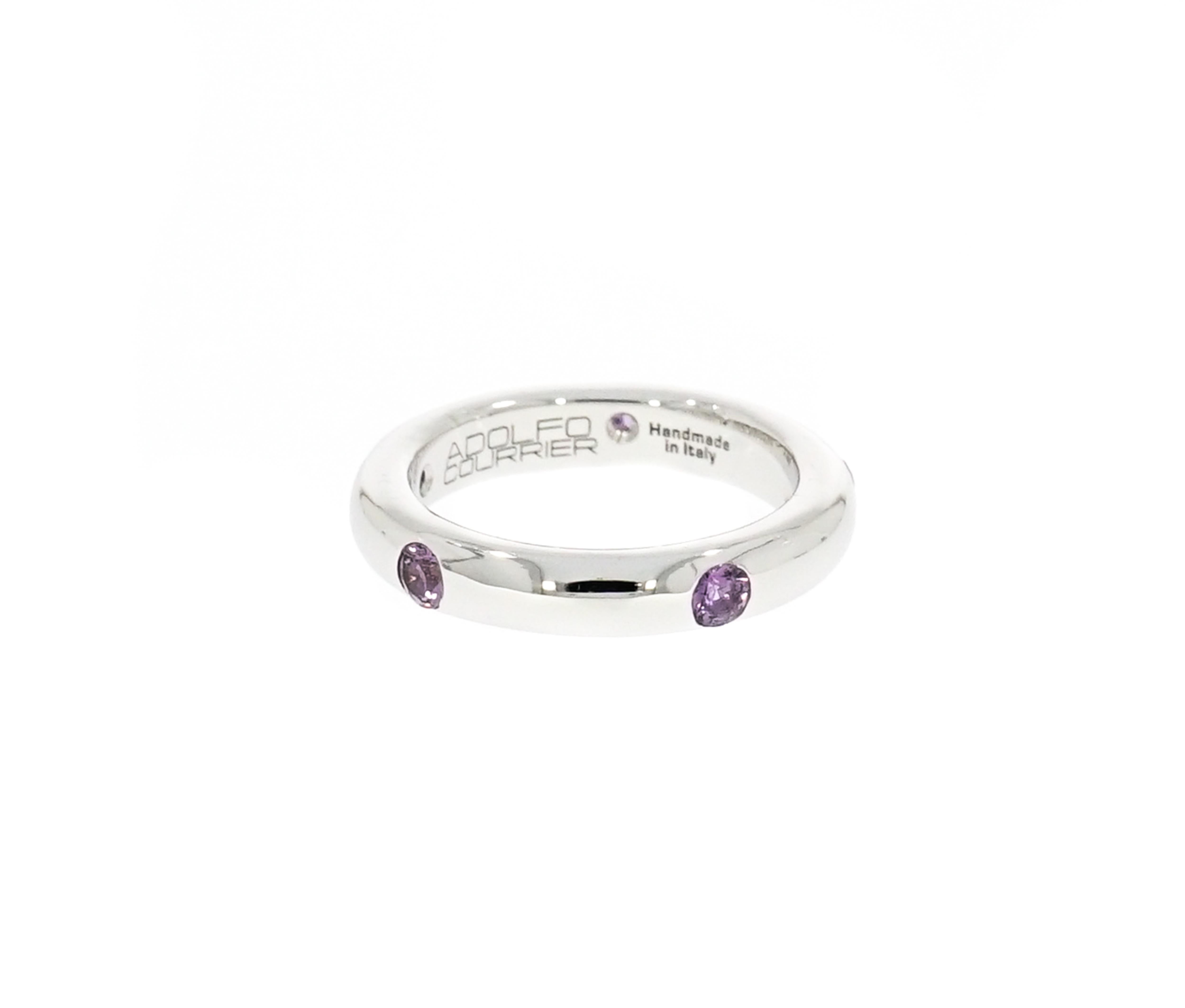 Taille ronde Adolfo Courrier, bague empilable Wisteria en or blanc et saphirs en vente