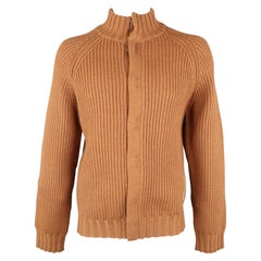 ADOLFO DOMINGUEZ Size L Tan Knitted Wool Hook & Eye Closure Cardigan